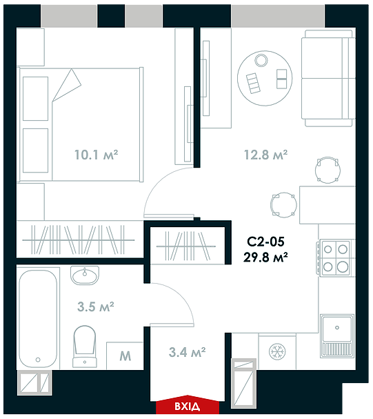 1-комнатная 29.8 м² в ЖК Atria City.Teremky от 30 400 грн/м², пгт Чабаны