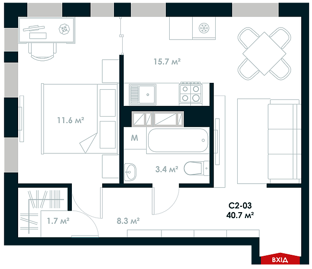 1-комнатная 40.7 м² в ЖК Atria City.Teremky от 41 500 грн/м², пгт Чабаны