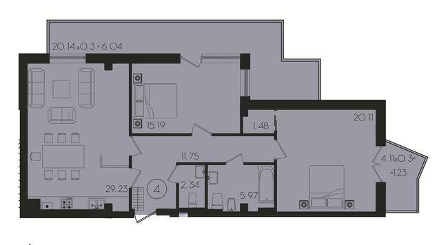 2-кімнатна 93.34 м² в ЖК на вул. Стуса, 39 від 26 750 грн/м², Львів