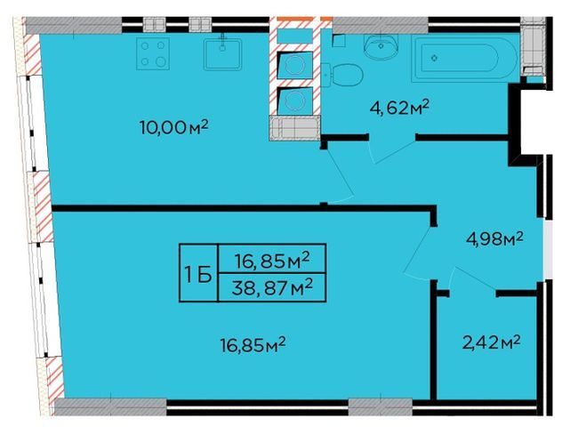 1-комнатная 38.87 м² в ЖК Счастливый от застройщика, Львов