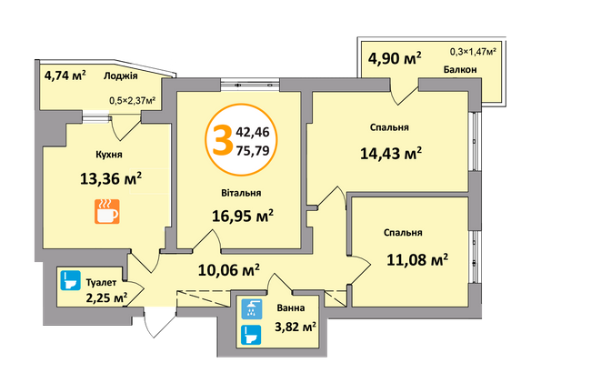 3-комнатная 75.79 м² в ЖК Еко-дім на Тракті 2 от 14 000 грн/м², с. Лисиничи