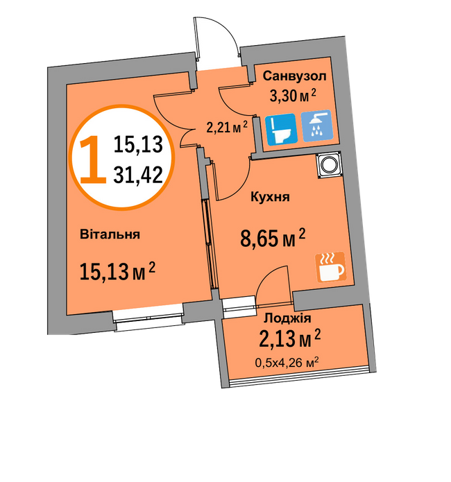 1-комнатная 31.42 м² в ЖК Эко-дом на Батуринской от застройщика, Львов