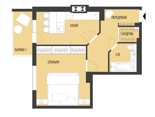 1-кімнатна 39.72 м² в КБ Люксембург від забудовника, Львів
