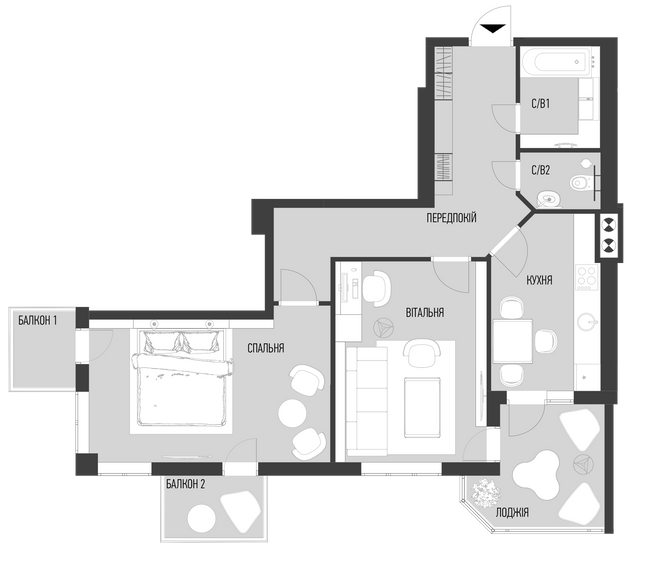 2-комнатная 67.79 м² в КД Люксембург от 39 600 грн/м², Львов