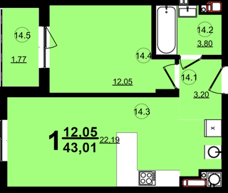 1-комнатная 43.01 м² в ЖК Globus Central Park от 50 250 грн/м², Львов