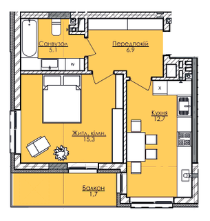 1-кімнатна 41.73 м² в ЖК Лазур Фемілі від 33 550 грн/м², Львів