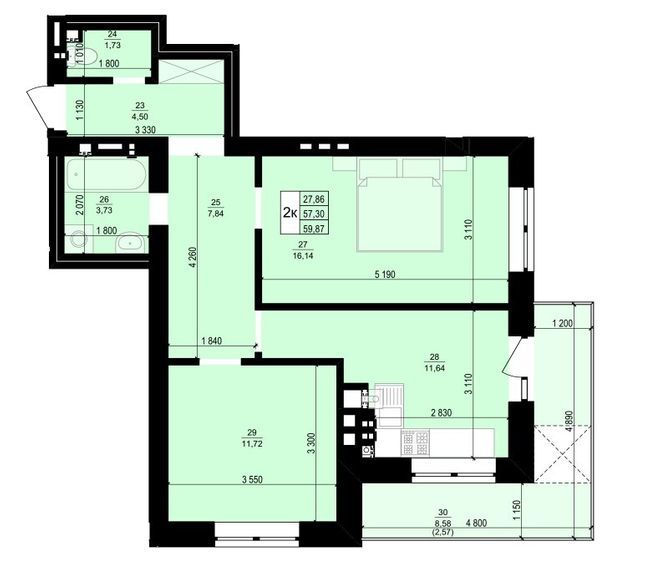 2-комнатная 59.87 м² в ЖК Святий Антоній от 18 350 грн/м², г. Мостиска