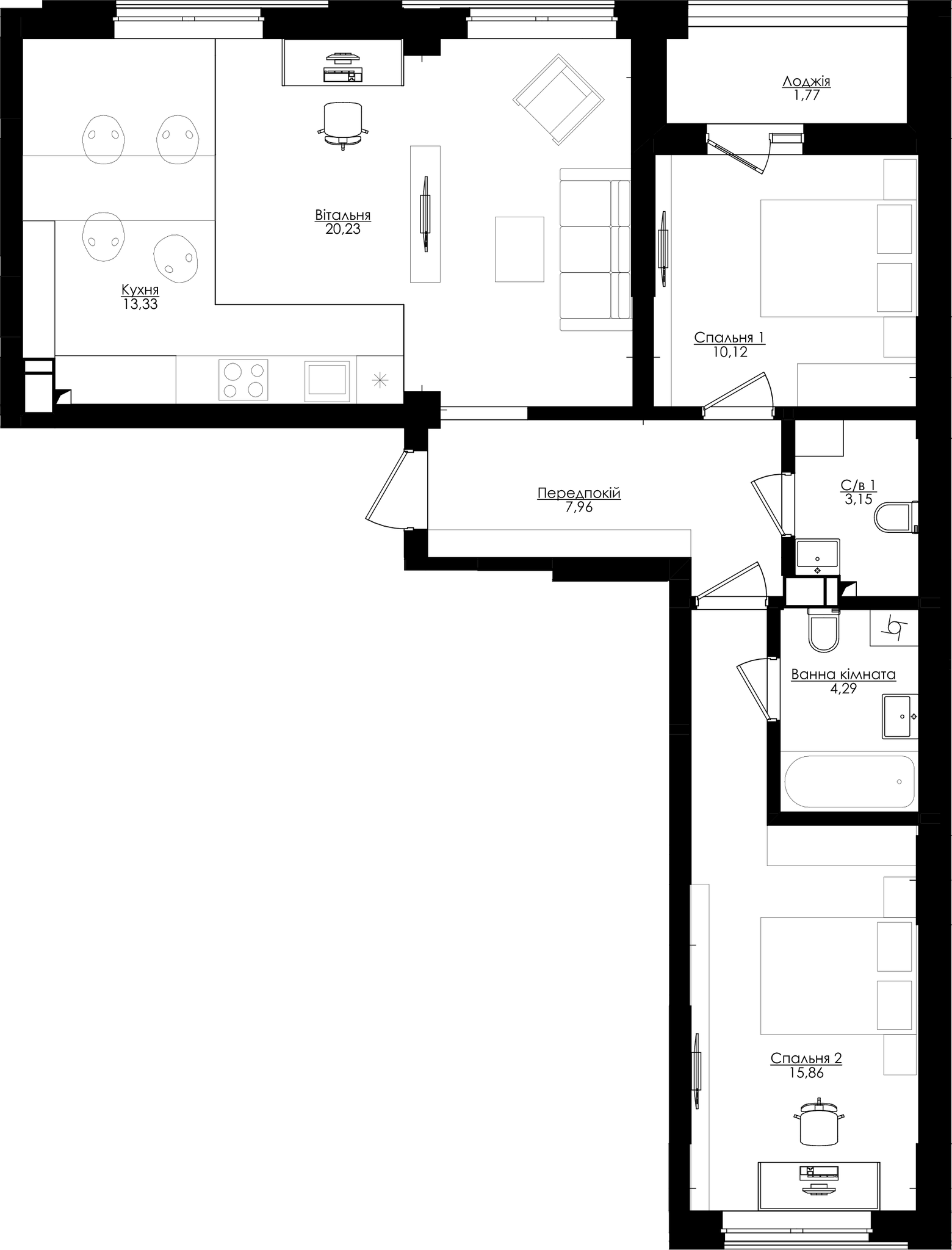 3-кімнатна 76.71 м² в ЖК San Francisco Creative House від 26 700 грн/м², Київ