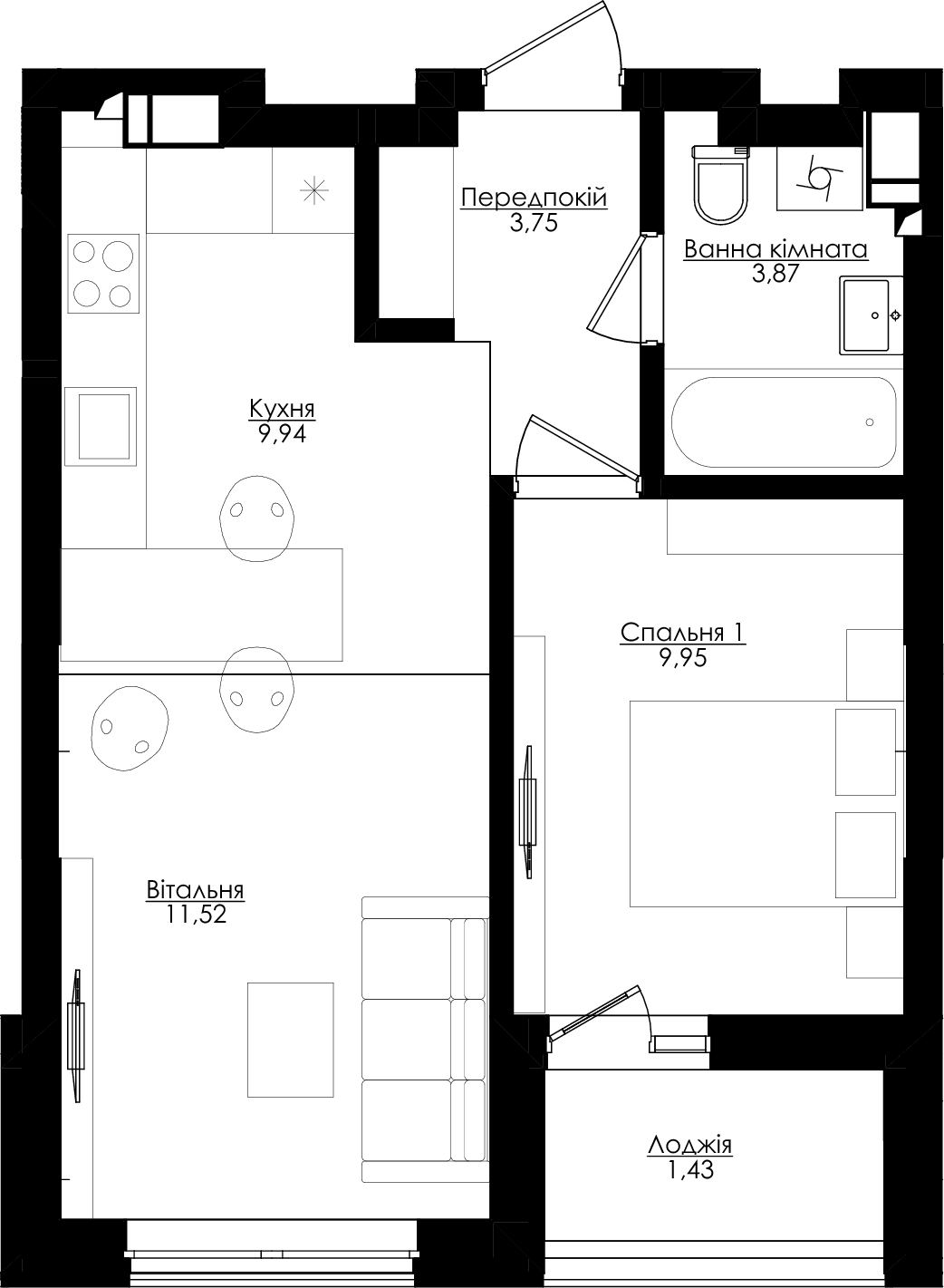 1-кімнатна 40.46 м² в ЖК San Francisco Creative House від 41 900 грн/м², Київ