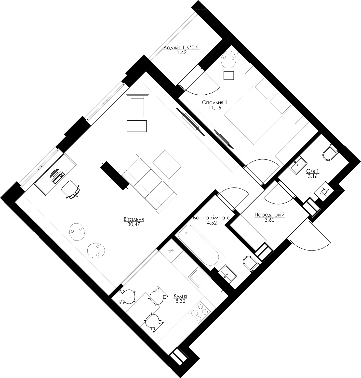 2-кімнатна 62.65 м² в ЖК San Francisco Creative House від 33 075 грн/м², Київ