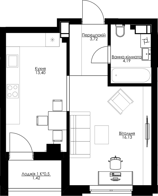 1-кімнатна 38.36 м² в ЖК San Francisco Creative House від 33 500 грн/м², Київ
