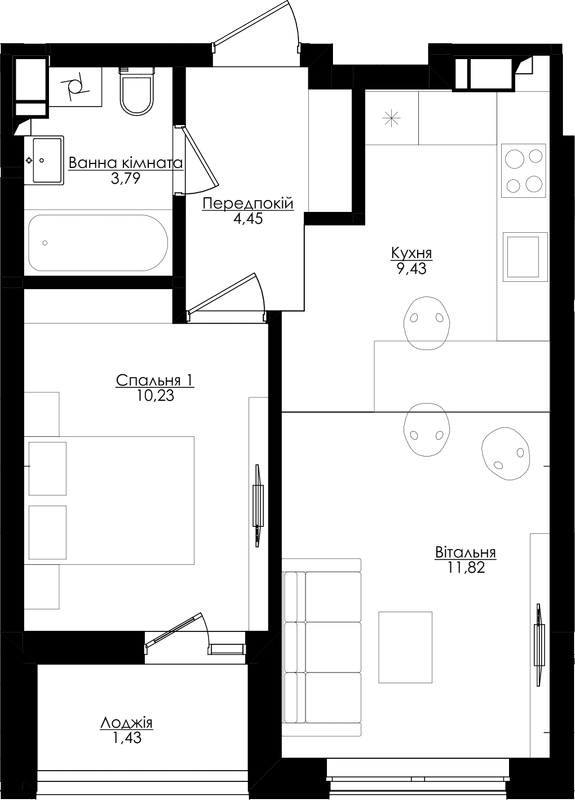 1-кімнатна 41.15 м² в ЖК San Francisco Creative House від 33 500 грн/м², Київ