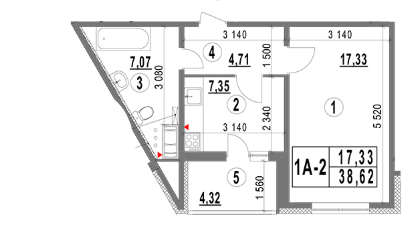 1-кімнатна 38.62 м² в ЖК Еврика від 22 757 грн/м², Київ