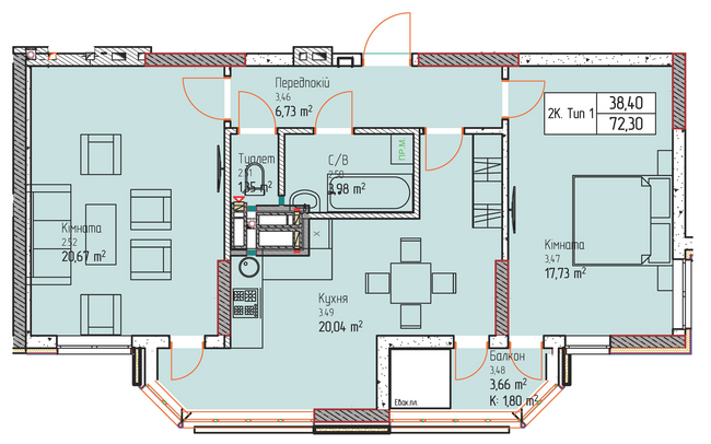 2-кімнатна 72.3 м² в ЖК Чорновола від забудовника, м. Вишневе