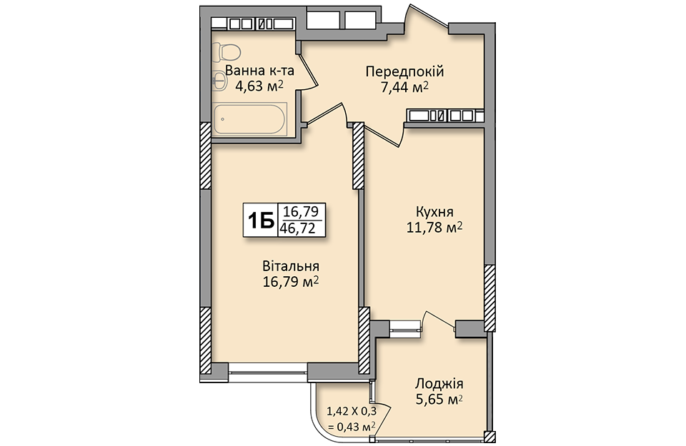 1-кімнатна 46.72 м² в ЖК по вул. Ю. Кондратюка від забудовника, Київ