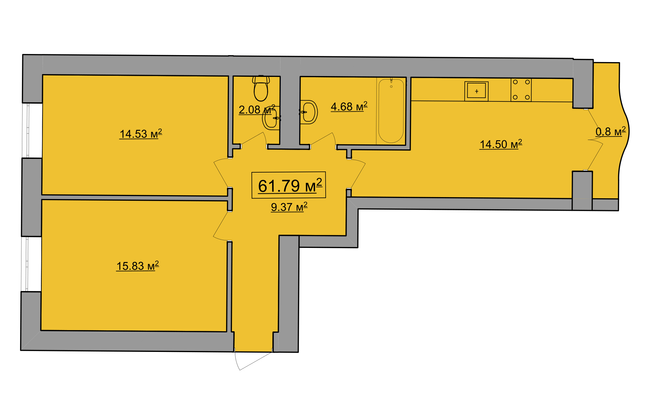 2-комнатная 61.79 м² в ЖК им. Яна от 18 900 грн/м², Ивано-Франковск
