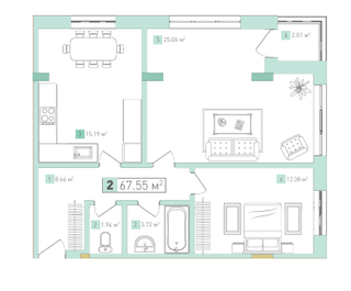 2-комнатная 67.55 м² в ЖК Срибный Дим Комфорт от 22 600 грн/м², г. Трускавец