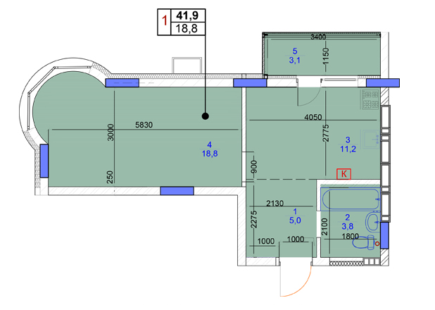 1-комнатная 41.9 м² в ЖК Садочок от застройщика, с. Новоселки