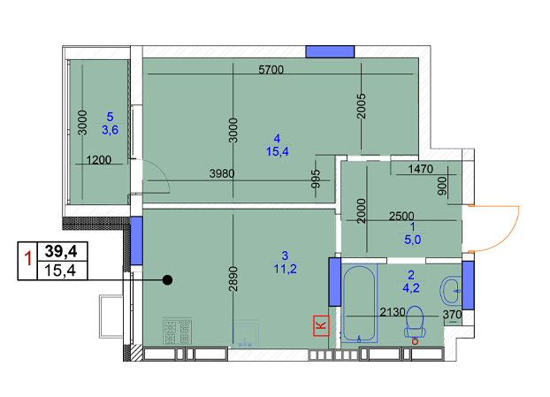 1-комнатная 39.4 м² в ЖК Садочок от застройщика, с. Новоселки