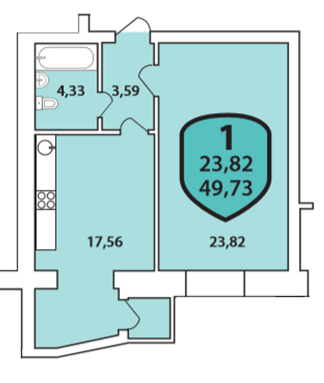 1-кімнатна 49.73 м² в ЖК Олімпійський від 17 600 грн/м², Хмельницький