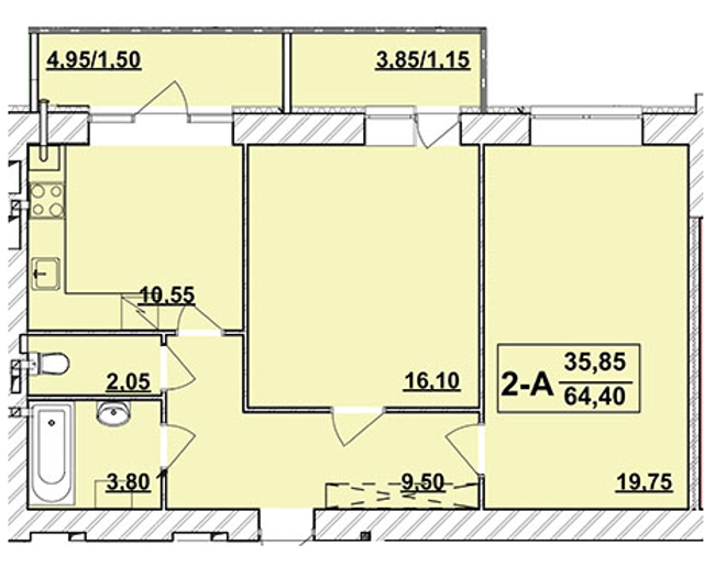 2-комнатная 64.4 м² в ЖК Академ городок от 12 000 грн/м², Хмельницкий