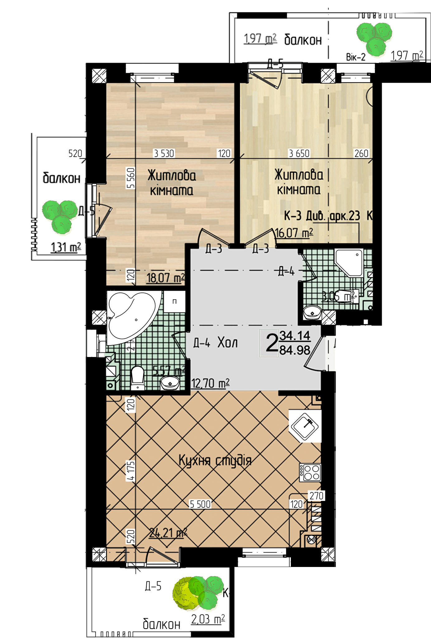 2-комнатная 84.98 м² в ЖК Garden Hall от 18 500 грн/м², с. Чагор