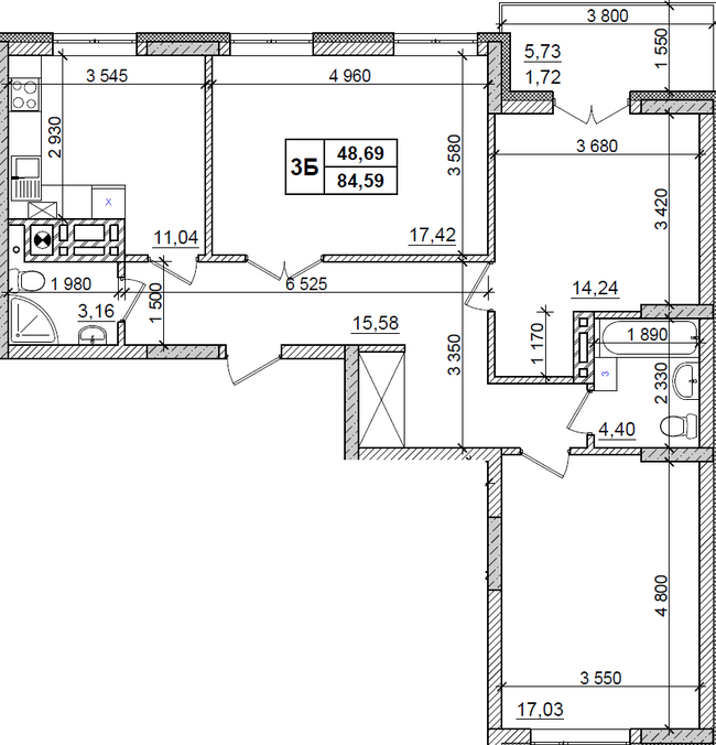 3-комнатная 84.59 м² в ЖК Оазис Буковини от 11 450 грн/м², Черновцы