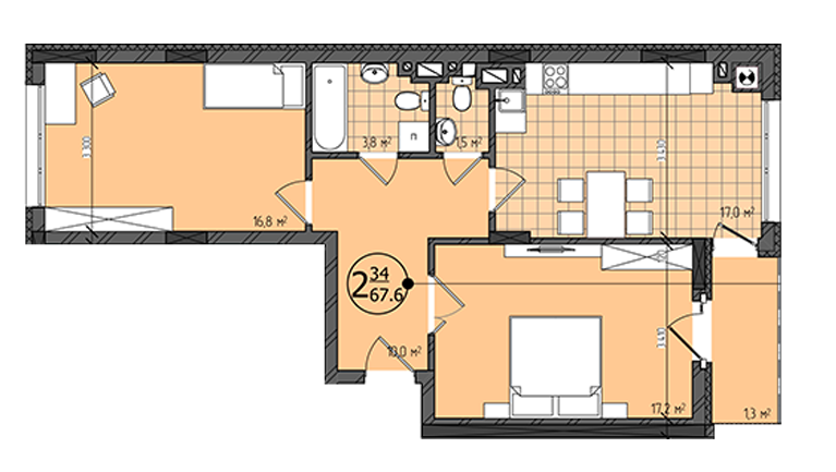 2-комнатная 67.6 м² в ЖК Престижный от 24 050 грн/м², Черновцы
