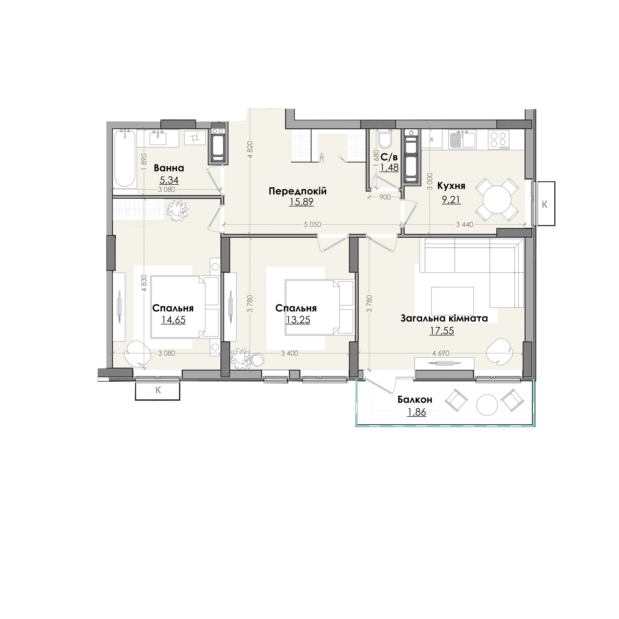 3-комнатная 79.23 м² в ЖК Millennium от застройщика, г. Любомль