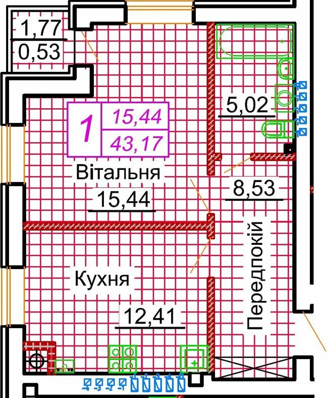 1-комнатная 43.17 м² в ЖК Симейна фортеця. Щастя от застройщика, с. Струмовка