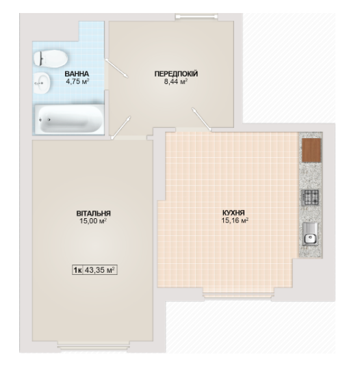 1-комнатная 43.35 м² в ЖК Sonata от 12 700 грн/м², Ивано-Франковск