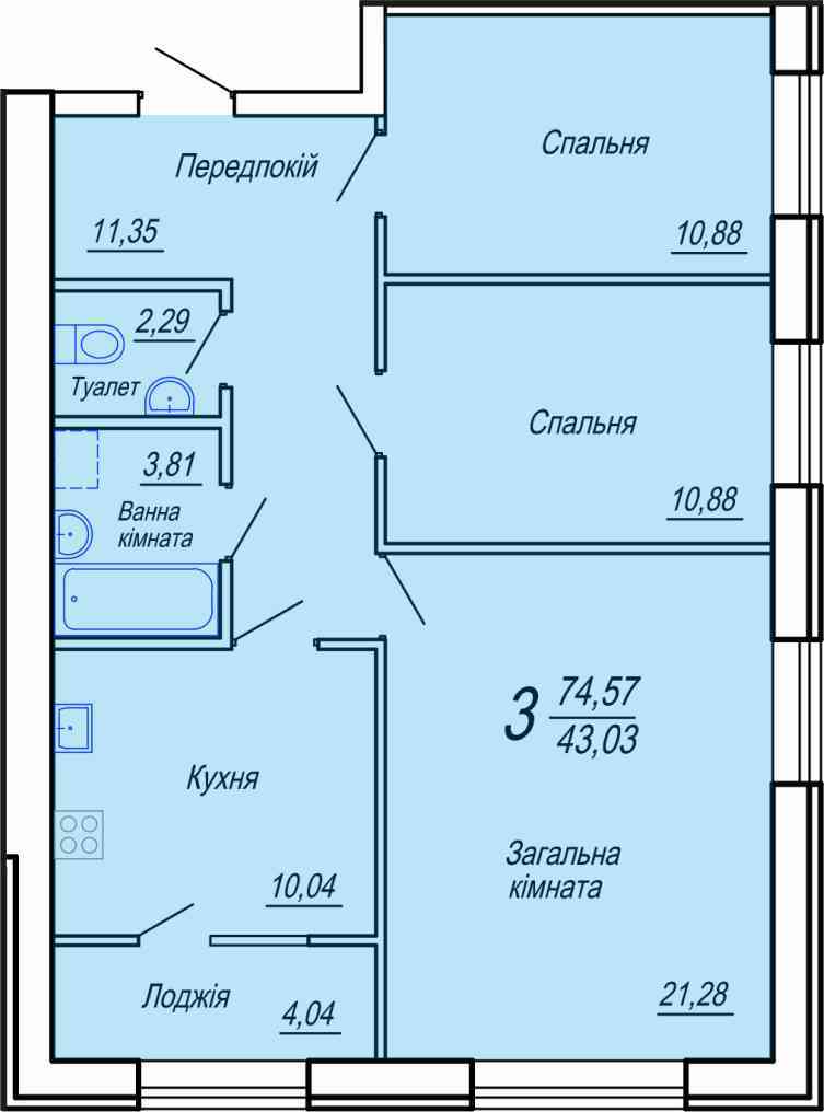 3-комнатная 74.57 м² в ЖК Вильский от 15 000 грн/м², Житомир