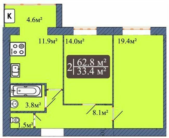 2-комнатная 62.8 м² в ЖК Мечта на Покровской от 14 000 грн/м², Житомир