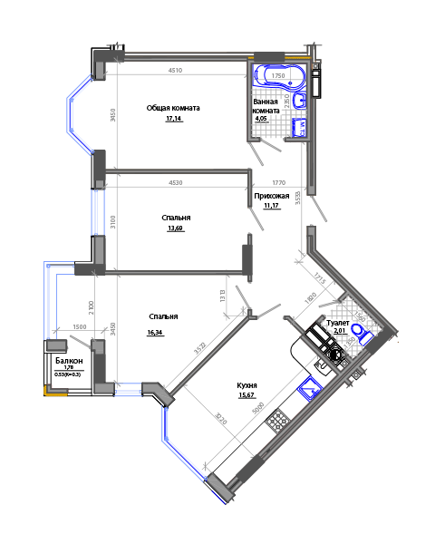 3-комнатная 80.6 м² в ЖК Фаворит от 19 050 грн/м², Житомир