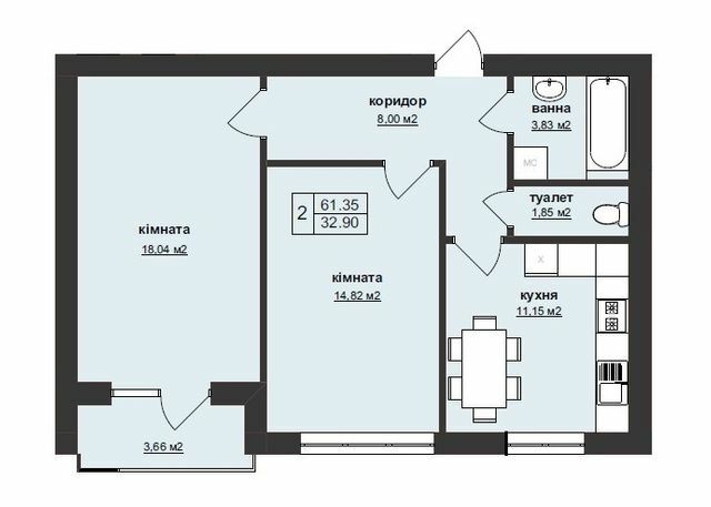 2-кімнатна 61.35 м² в ЖК Тетріс від 22 400 грн/м², Ужгород