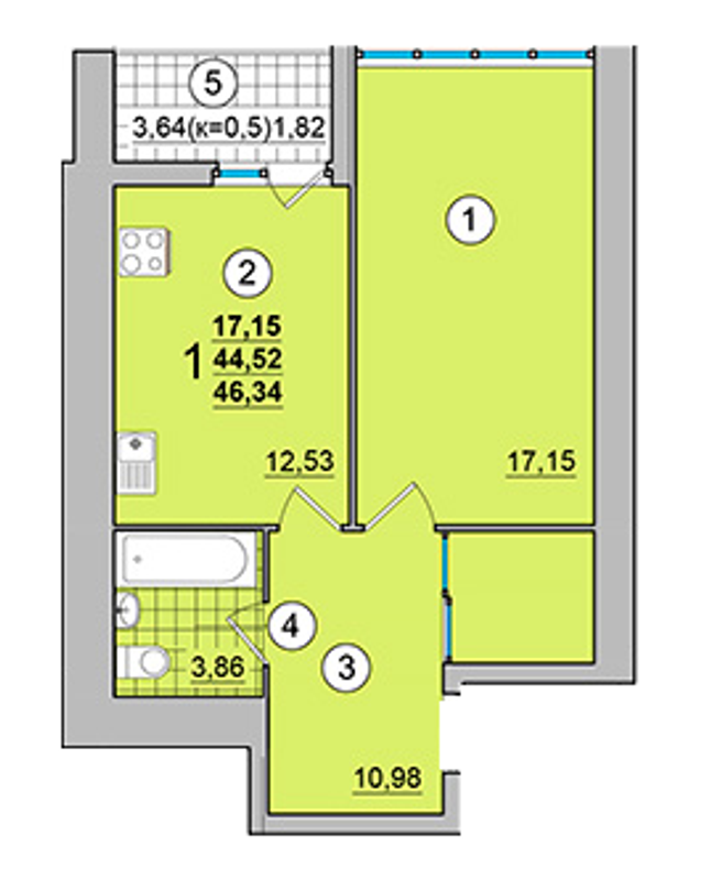 1-комнатная 46.34 м² в ЖК на Масанах от застройщика, Чернигов