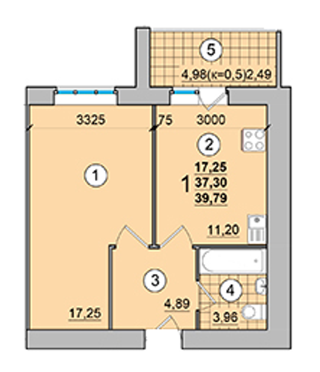 1-комнатная 39.79 м² в ЖК на Масанах от 12 900 грн/м², Чернигов
