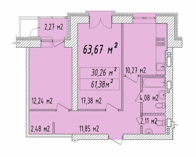 2-комнатная 63.58 м² в ЖК Графський от застройщика, Черкассы