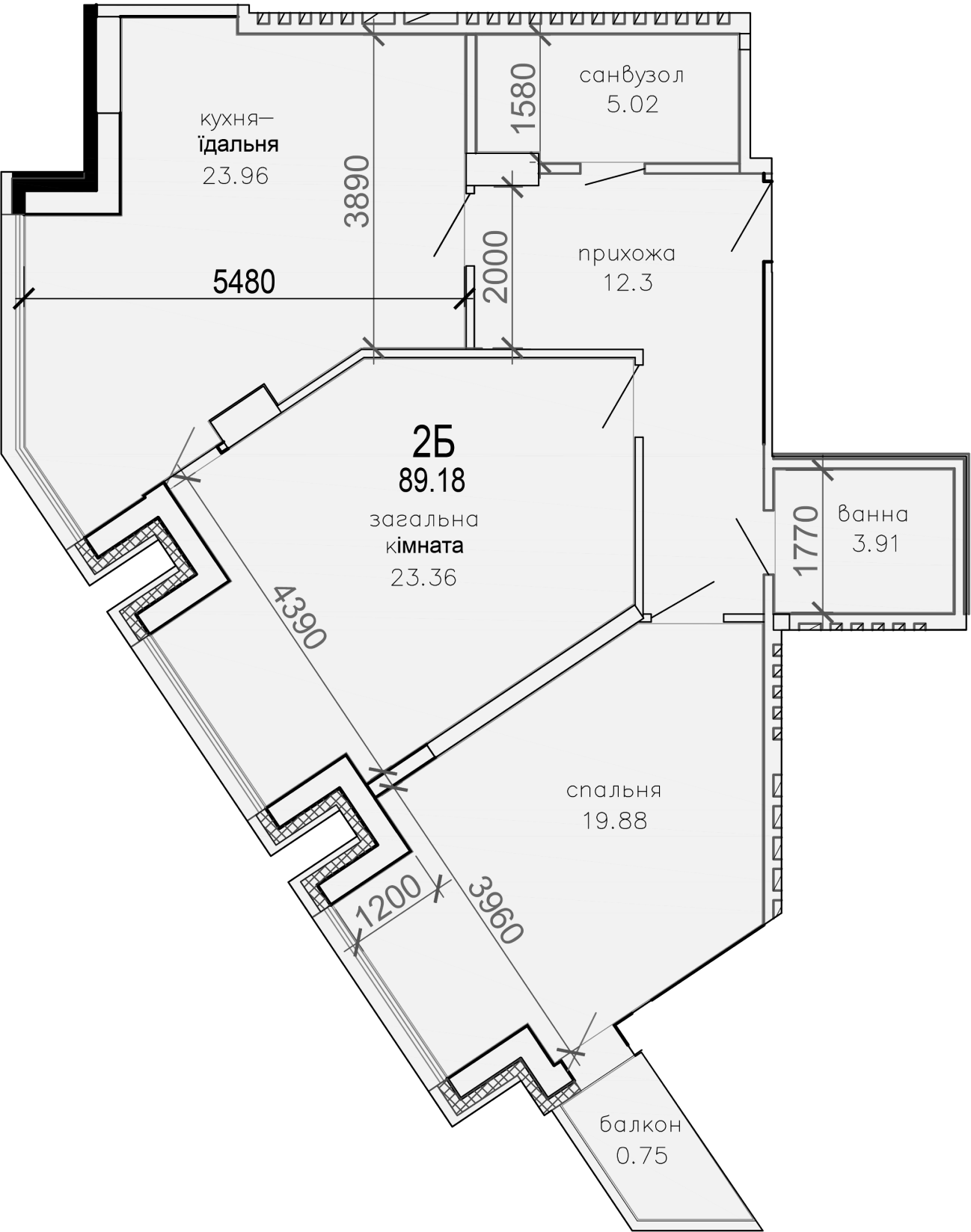 2-комнатная 89.18 м² в КД Солнечный от застройщика, Сумы