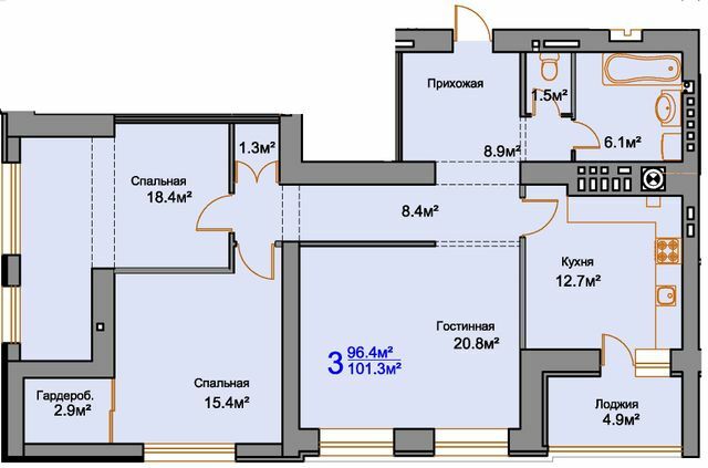 3-кімнатна 101.3 м² в ЖК Мирний від 16 950 грн/м², Миколаїв