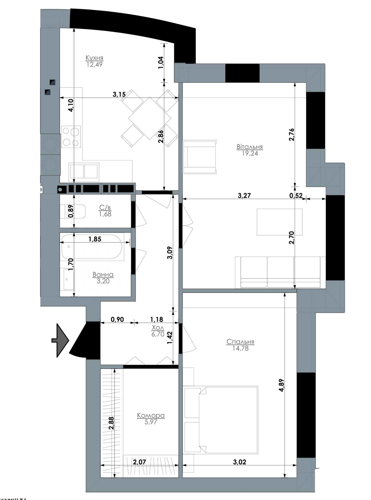 2-комнатная 64.06 м² в ЖК Bavaria City от 14 000 грн/м², с. Крюковщина