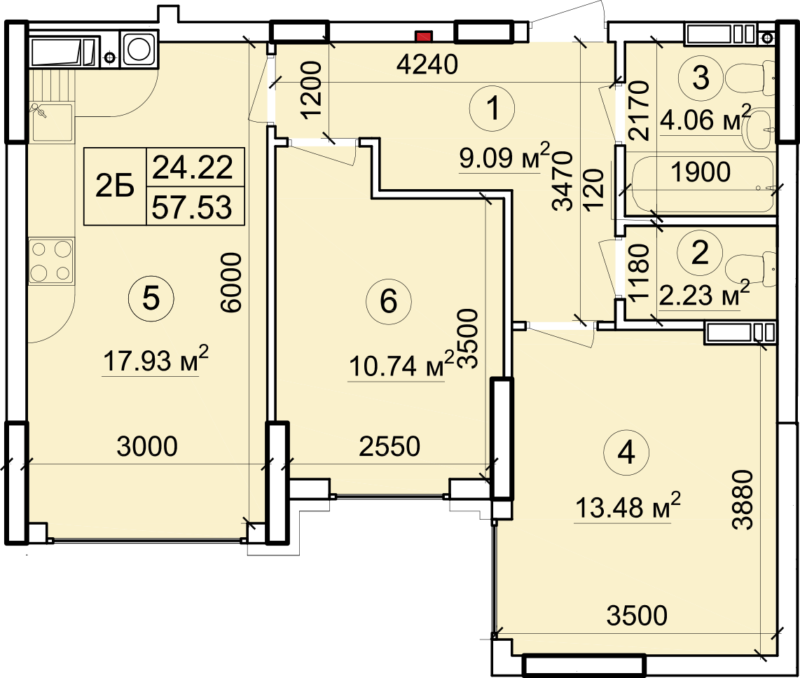 2-кімнатна 57.53 м² в ЖК Петрівський квартал від 15 500 грн/м², с. Святопетрівське