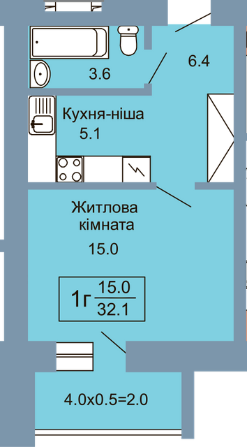 1-комнатная 32.1 м² в ЖК Все Свои от застройщика, с. Белогородка