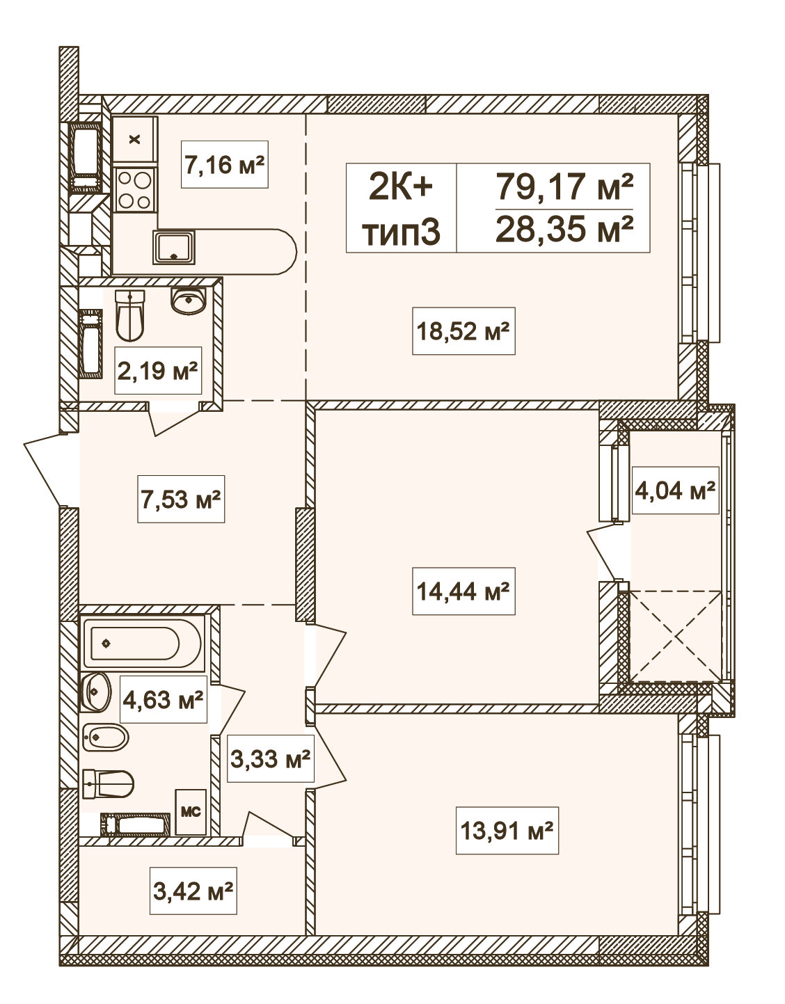 2-кімнатна 79.17 м² в ЖК Лук'янівський каскад від 36 284 грн/м², Київ