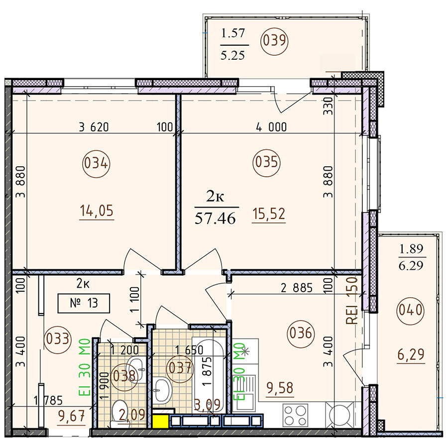 2-кімнатна 57.46 м² в ЖК London від забудовника, м. Вишгород