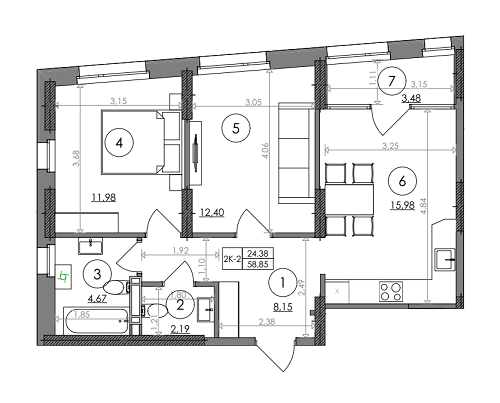 2-кімнатна 58.85 м² в ЖК Svitlo Park від 43 372 грн/м², Київ