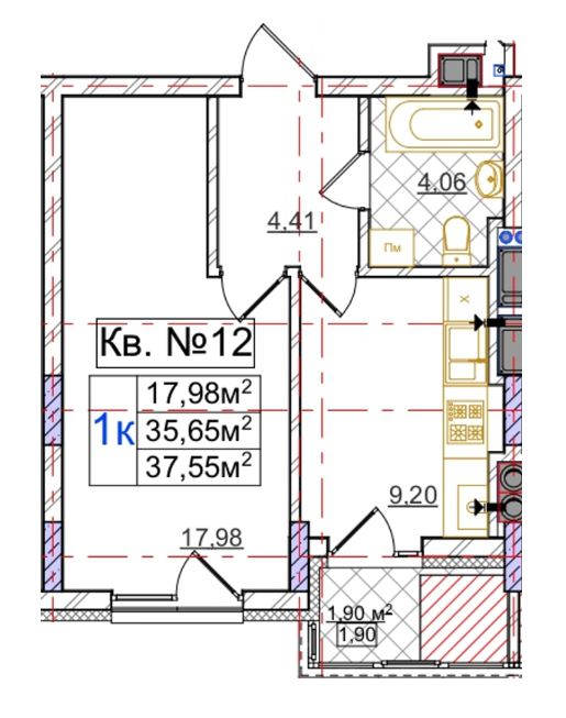 1-кімнатна 37.55 м² в ЖК Сихів Яскравий від забудовника, Львів
