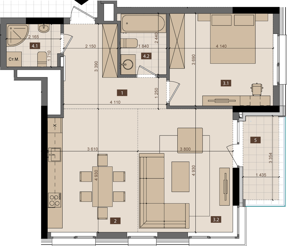 2-комнатная 70.9 м² в ЖК Tetris Hall от 107 550 грн/м², Киев