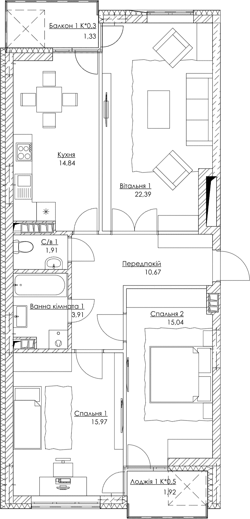 3-кімнатна 87.98 м² в ЖК O2 Residence від 18 450 грн/м², Київ