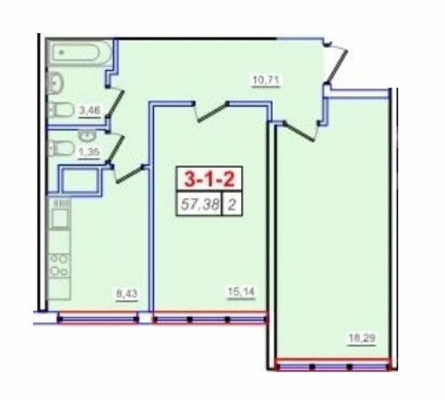 2-кімнатна 57.38 м² в ЖК П'ятдесят третя перлина від 24 150 грн/м², Одеса